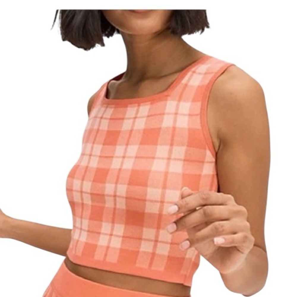 Kate Spade Women’s Orange Peach Plaid Sleeveless Lychee Fitted Top New M/L